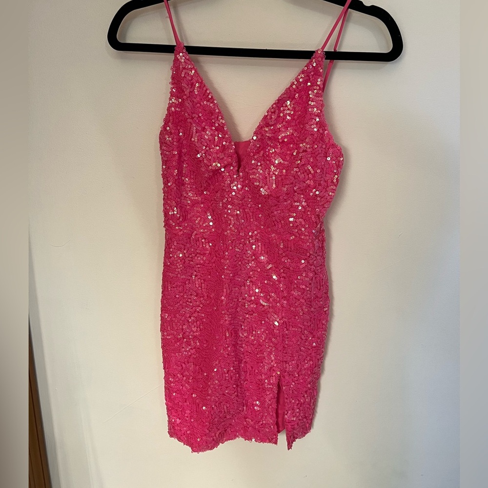 Pink Sequin Mini Dress - Homecoming dress, Cocktail dress
